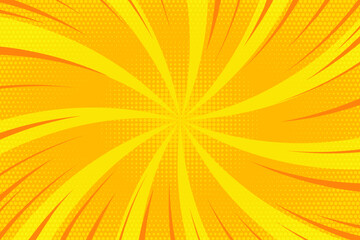 Poster - yellow comic background with radial rays of light. cartoon manga starburst and pop art dotted effect