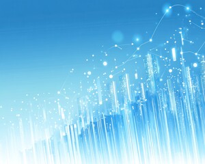Poster - Abstract upward graphs and lines, light buildings with bokeh effect in the background, useful for finance