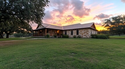 Wall Mural - Ranch house sunset Texas Hill Country real estate