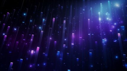 3D isometric purple and blue gradient with vertical beams of light, soft bokeh effect, and scattered stars on a sleek black background, ideal for digital presentations