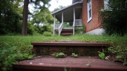 Poster - Rustic house, steps, garden, summer