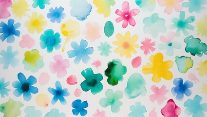 Poster - colorful watercolor flowers create a vibrant and cheerful pattern on a light background representing