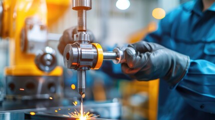 Poster - Precision Machining Process with Robotic Arm and Sparks in Factory