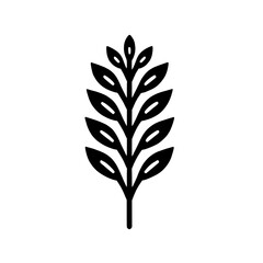 Wall Mural - Simple Branch Icon:  A stylized black silhouette of a branch with leaves, perfect for minimalist designs and branding. The simple lines and elegant form make it versatile for various applications.