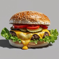 Wall Mural - hamburger on a white background