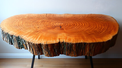 Poster - A beautifully crafted wooden table showcasing natural grain patterns and a rustic edge, combining elegance with organic charm.