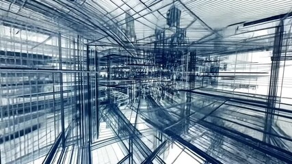 Aufkleber - Abstract 3D Wireframe Structure: A Digital Architectural Visualization