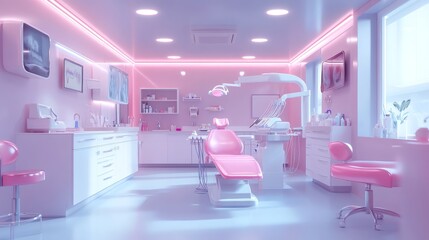 Fototapete - Bright clean dental clinic featuring dental treatment machines sterilized instruments and digital imaging systems creating a professional and sterile environment