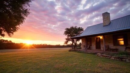 Wall Mural - Sunrise over Ranch House