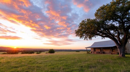 Wall Mural - Sunrise over Hill Country cabin