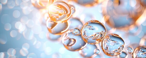Poster - Abstract shining bubbles in vibrant blue background with light glare