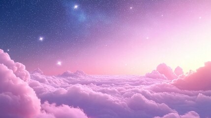 Poster - Vibrant pastel colors blend into the sky as the sun begins to rise, casting a warm glow over fluffy clouds