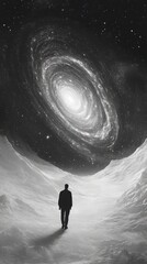 Wall Mural - lone figure walking towards a galactic spiral
