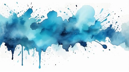 Poster - Abstract blue watercolor splash with varying shades and textures on a white background