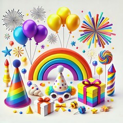 Sticker - birthday card with gift boxes and balloons