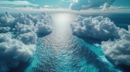 Poster - Aerial View of Serene Ocean with Soft Clouds and Tranquil Horizon Capturing the Beauty of Nature in a Stunning Seascape