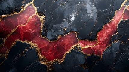 Aufkleber - Mesmerizing Marble Texture with Fiery Red Accents and Golden Veins