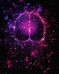 Poster - Futuristic Brain Design with Neon Lights and Circuit Patterns