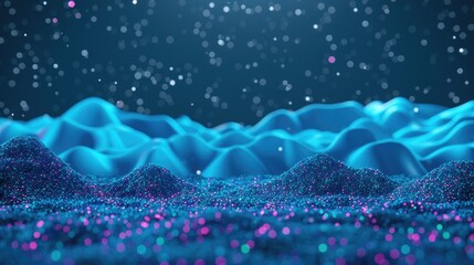 Poster - Abstract landscape with sparkling blue and pink particles in focus