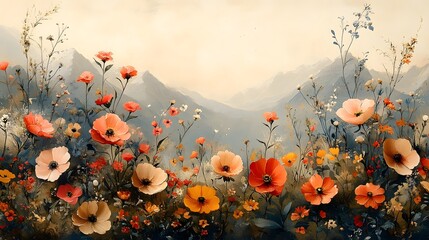 Poster - Stunning Floral Meadow with Vibrant Wildflowers in Serene Pastoral Landscape