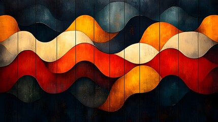Aufkleber - Stunning Geometric Landscape with Warm Sunset Hues and Undulating Mountain Silhouettes