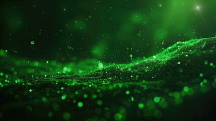 Poster - Abstract Green Light Background with Sparkling Particles and Waves