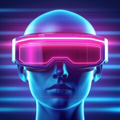 Poster - Futuristic Virtual Reality Headset on Abstract Neon Background