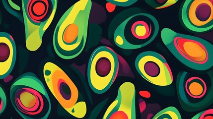 Poster - Vibrant Abstract Geometric Pattern with Overlapping Shapes and Curves in a Captivating Visually Striking Composition