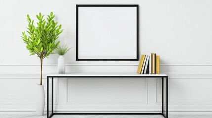 Sticker - Modern Minimalist Interior with Empty Frame and Green Plant Decor