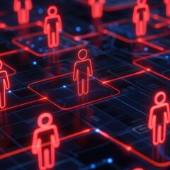Poster - Abstract Technology Network with People Icons in Red Glow Effect