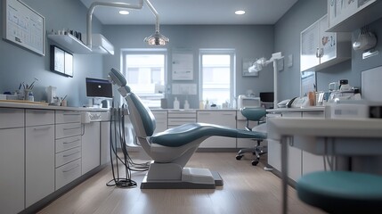 Poster - Dental clinic featuring sterilized dental handpieces treatment machines and medicine trays creating a clean and organized environment for patient care