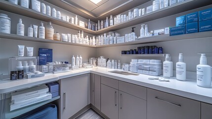 Poster - detailed dermatology clinic interior featuring laser treatment devices sterile trays of skin care oi