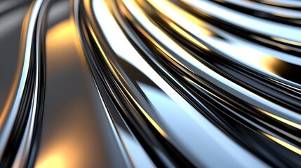 Wall Mural - Flowing Metallic Waves with Light Reflections and Smooth Curves