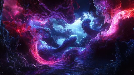 Poster - Abstract Cosmic Nebula Landscape with Vivid Colors