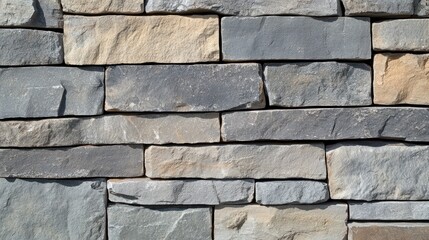 Poster - A textured stone wall of gray and beige blocks