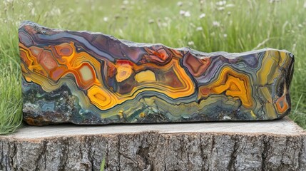 Poster - Vibrant layered agate slab showcases colorful bands