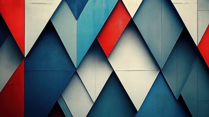 Poster - Abstract Geometric Pattern of Triangles in Red Blue and White