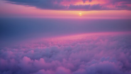 Wall Mural - beautiful sunset over clouds with vibrant purple and orange colors in the sky during twilight