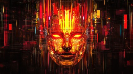 Poster - Digital Face Abstract Futuristic Cyberpunk Artwork