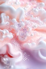 Poster - A soft gradient transitions between coral and lavender hues, adorned with glitter droplets that resemble dewdrops, creating a whimsical and delicate atmosphere that invites a sense of calm