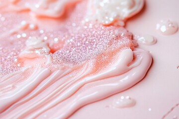 Poster - A gentle blend of coral and lavender creates a soothing pastel gradient, while small glitter droplets resemble dew, adding a touch of whimsy and delicacy to the composition