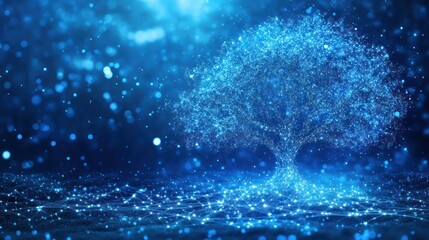 Poster - Luminous Digital Tree Network Illuminated In Blue