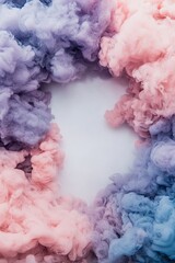 Poster - A mesmerizing display of swirling smoke in shades of purple, pink, and blue forms a dynamic border around a blank center. This design beautifully contrasts with its clean white background