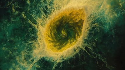 Poster - Abstract swirling vortex of green and yellow hues