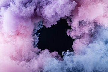 Poster - A vibrant swirl of smoke in purple, pink, and blue encircles ample central space, offering a striking contrast against the clean black or white backdrop, ideal for graphic designs