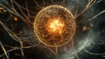 Poster - Glowing Sphere Connected By Intricate Network Threads