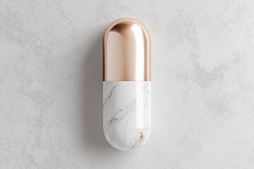 Poster - a two-tone pill features a sleek design combining marble and metallic finishes. it is displayed agai