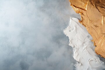 Poster - A stunning display of smoky textures in gold, silver, and bronze wraps around a gentle gradient backdrop, evoking feelings of luxury and sophistication. The composition showcases depth and richness