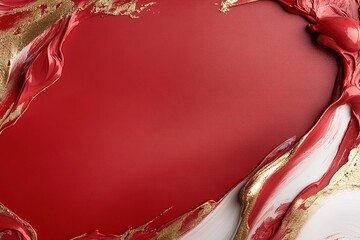 Poster - A bold red surface featuring artistic gold streaks adds elegance and sophistication to any design project. The smooth blend highlights a central area ideal for text or graphics