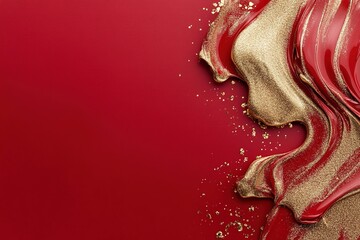 Poster - Vivid red backdrop showcases elegant gold streaks flowing across, enhancing the visual appeal. The design invites attention and can be used for striking artistic displays or bold announcements